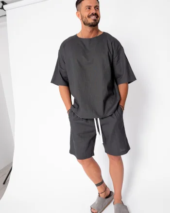 Set Lino 100% In Tricou si pantalon scurt Grey Anthracite Premium Edition New