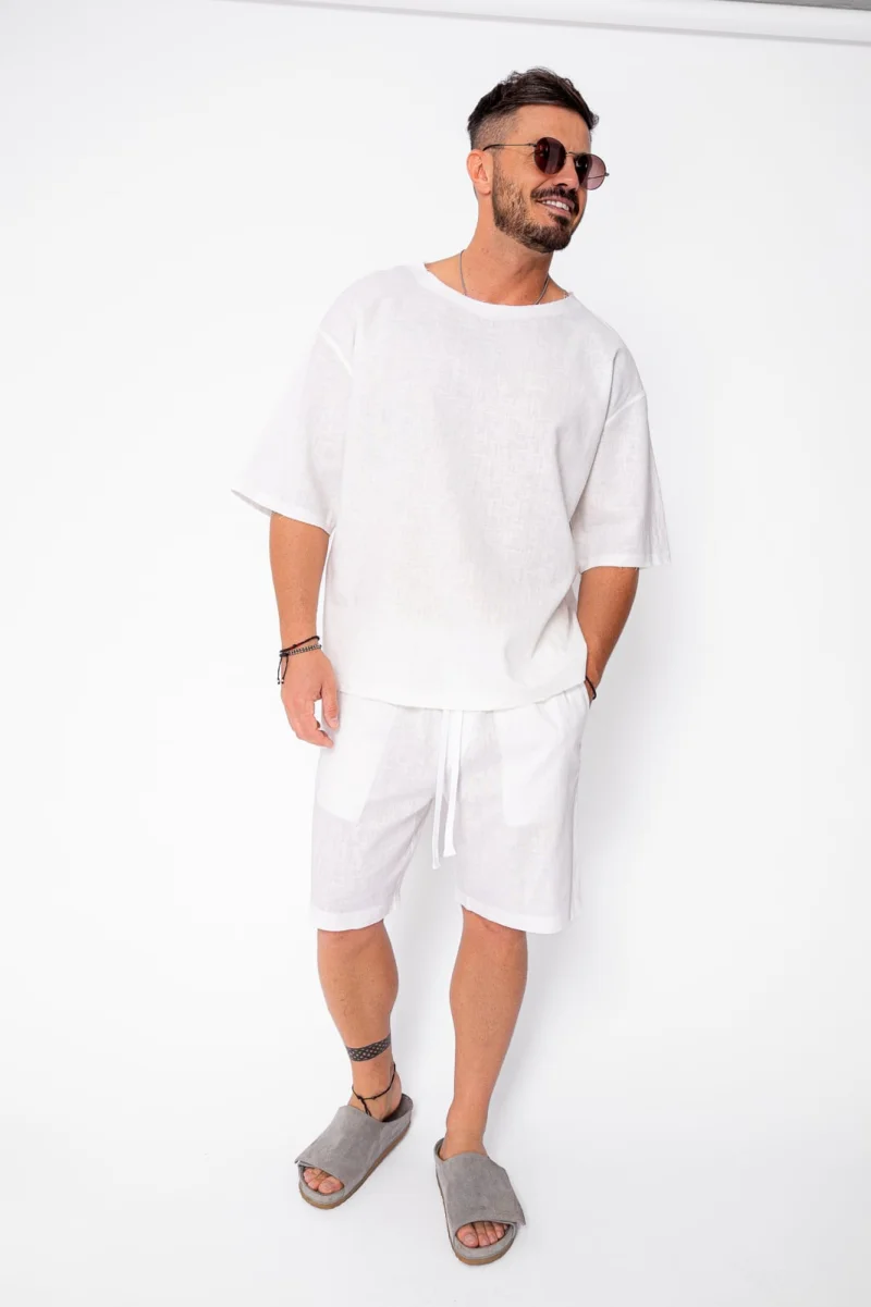 Set Lino 100% In Tricou si pantalon scurt Off White Premium Edition New