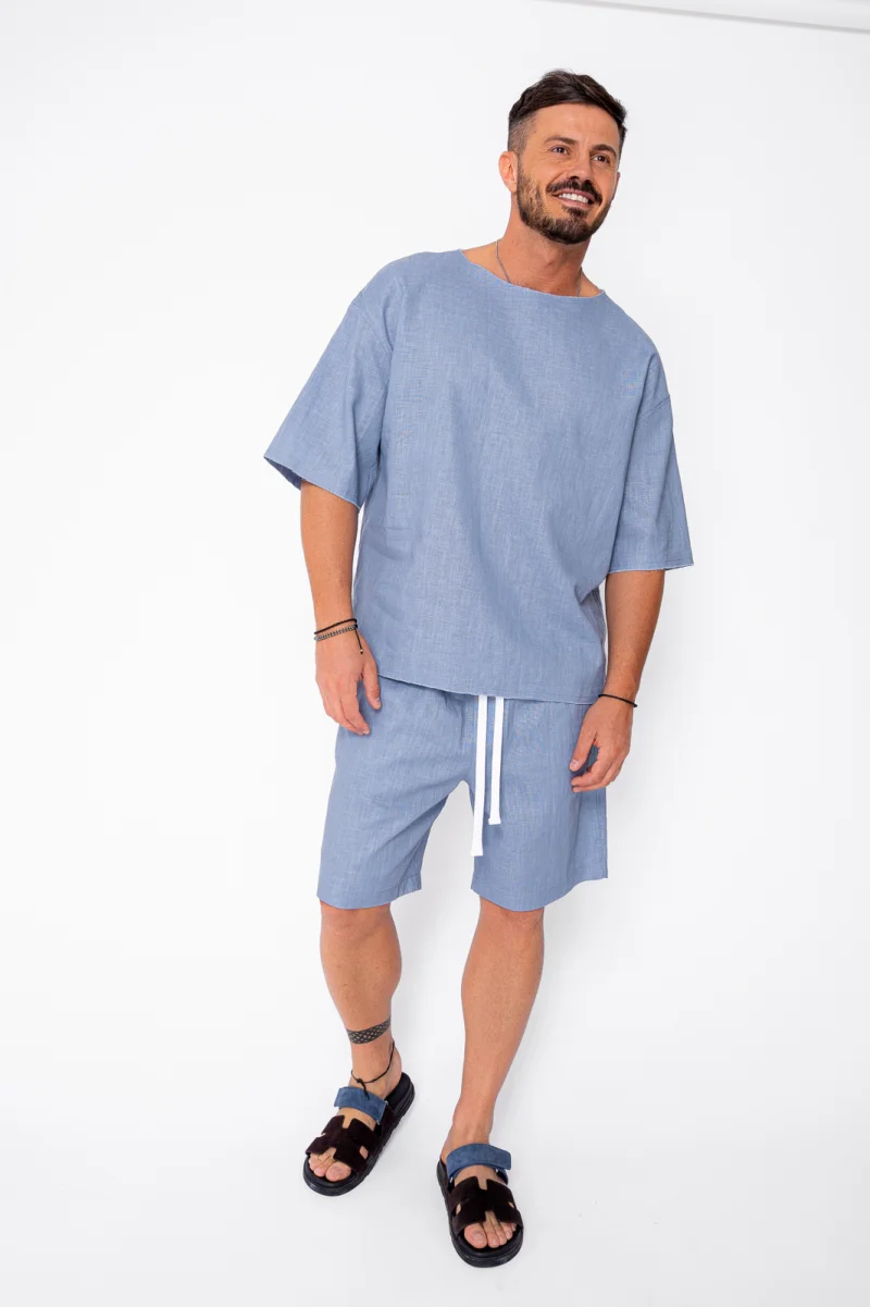 Set Lino 100% In Tricou si pantalon scurt Storm Blue Premium Edition New