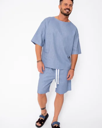 Set Lino 100% In Tricou si pantalon scurt Storm Blue Premium Edition New