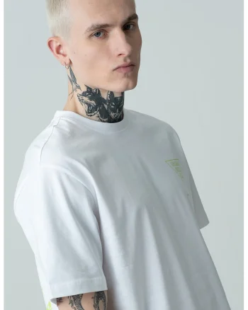 Tricou de bumbac organic cu model grafic, Alb/Verde lime