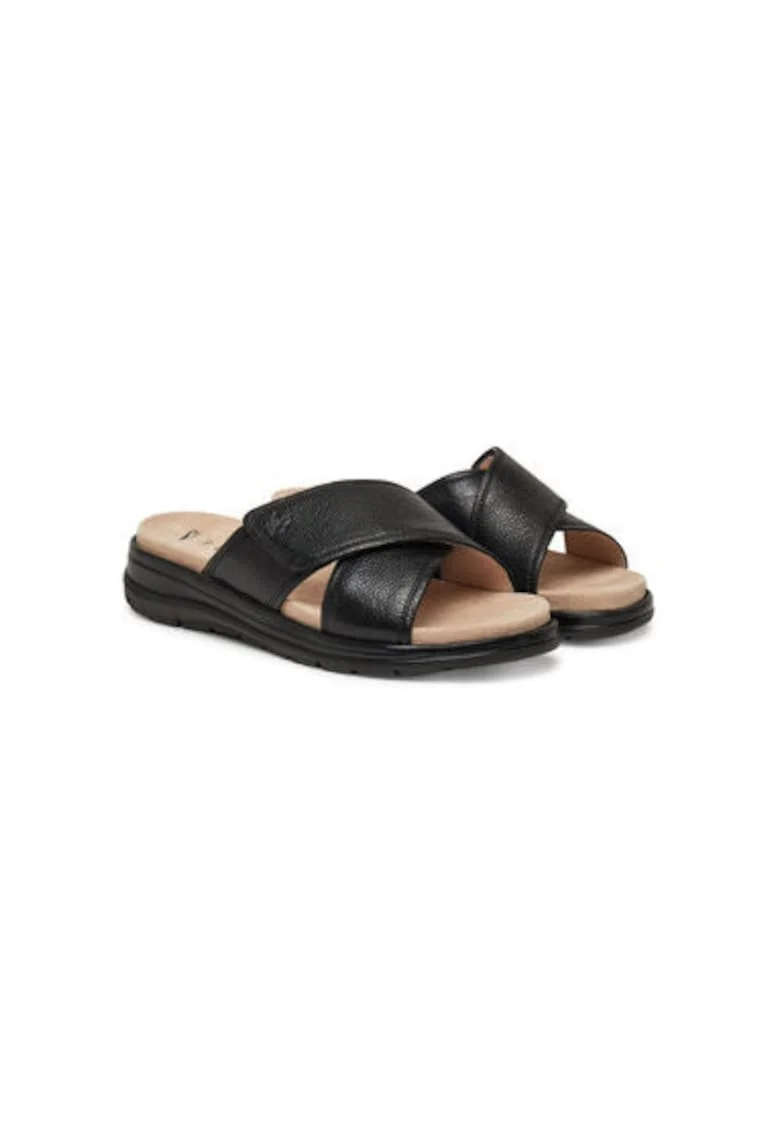 Slapi dama, 9-27207-44,  Piele naturala, Negru