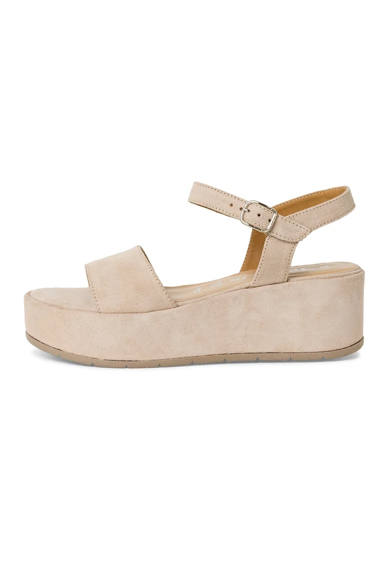 Sandale wedge din piele, Alb fildes