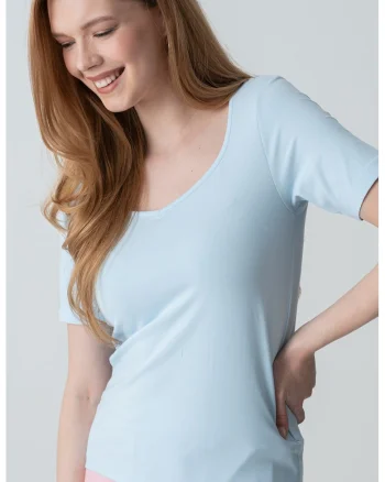 Tricou cambrat cu model uni, Albastru glaciar