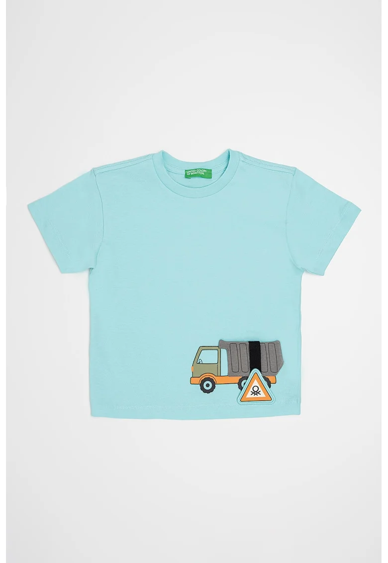 Tricou de bumbac cu imprimeu grafic, Turcoaz
