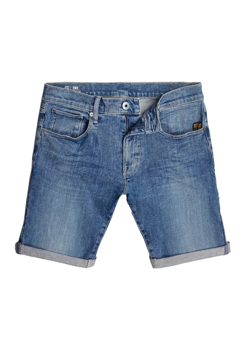 , Pantaloni scurti slim-fit din denim cu aspect decolorat, Albastru