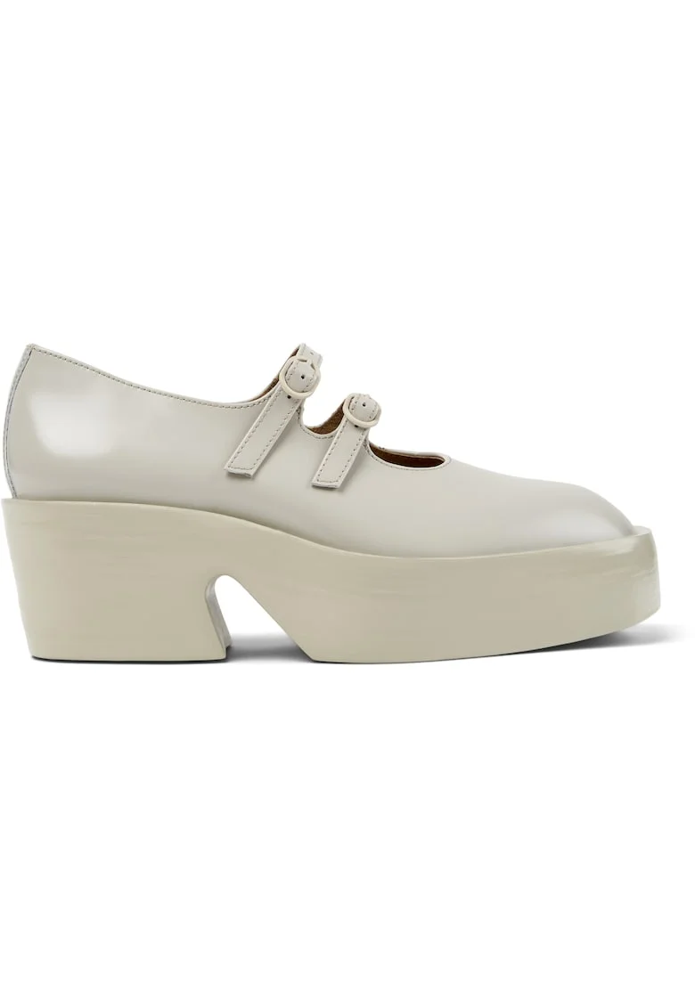 Pantofi Mary Jane din piele cu toc masiv Billie, Bej deschis