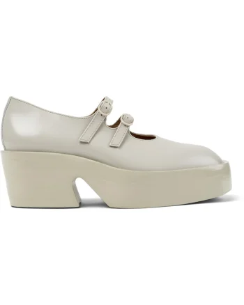 Pantofi Mary Jane din piele cu toc masiv Billie, Bej deschis