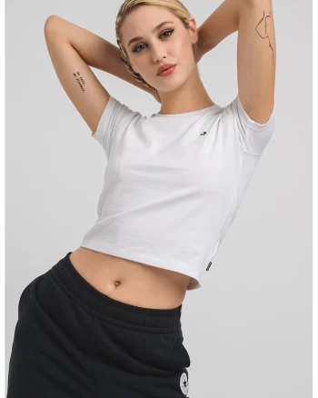 Tricou crop cu detaliu logo, Alb optic