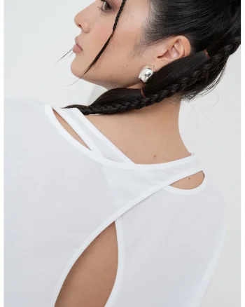 Tricou supradimensionat cu decupaje pe partea din spate, Alb optic