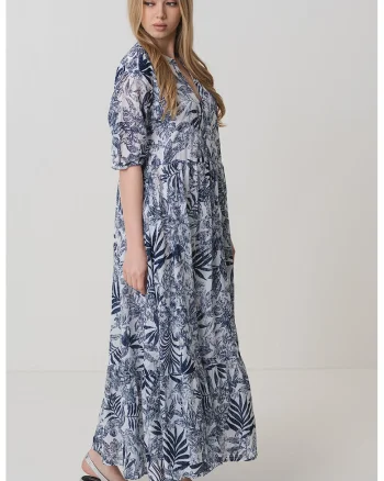 Rochie lejera cu imprimeu floral, Alb/Albastru ultramarin