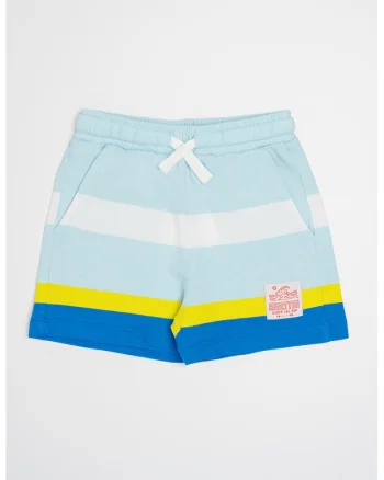 Pantaloni scurti cu snur si logo, Alb/Galben/Turcoaz