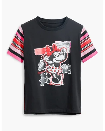 Tricou cu imprimeu cu desene animate, Rosu/Negru/Roz