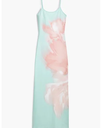 Rochie-furou din material elastic, Roz somon/Verde menta