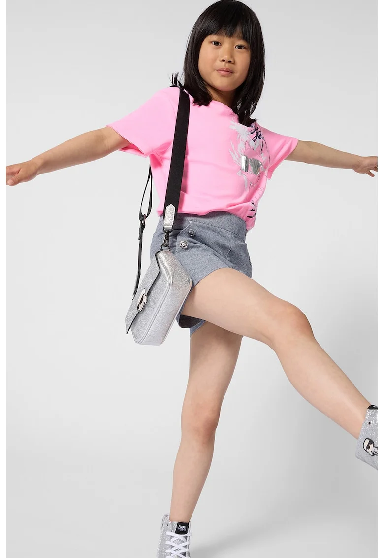 Tricou cu imrpimeu grafic si logo, Roz pastel/Negru stins/Alb optic