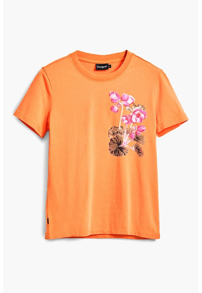 Tricou cu imprimeu floral, Portocaliu/Roz
