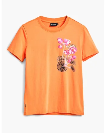 Tricou cu imprimeu floral, Portocaliu/Roz