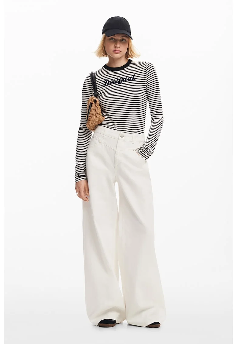 Bluza cu maneci lungi si dungi, Alb/Bleumarin