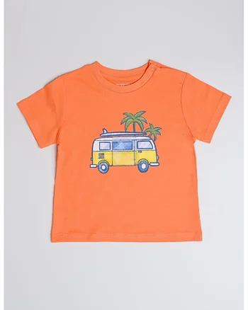 Tricou de bumbac cu imprimeu grafic, Portocaliu mandarina