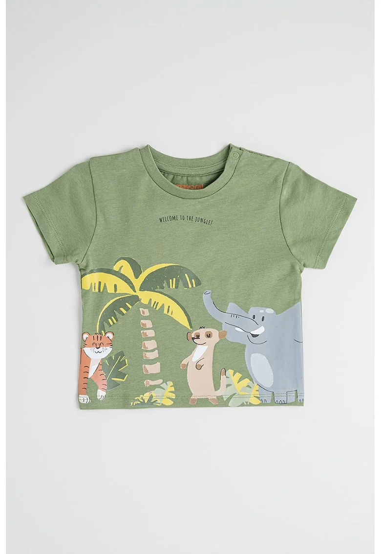 Tricou din bumbac cu imprimeu, Gri deschis/Galben pal/Verde feriga