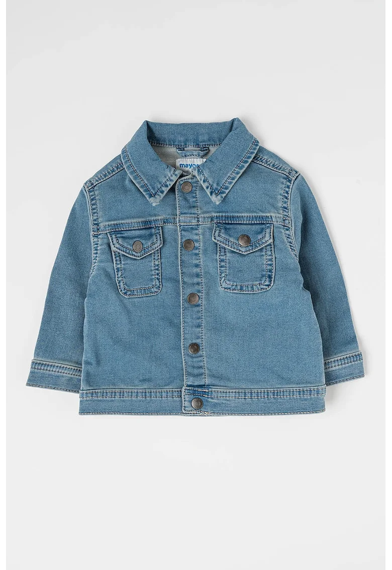 Jacheta de denim cu buzunare pe piept, Albastru melange