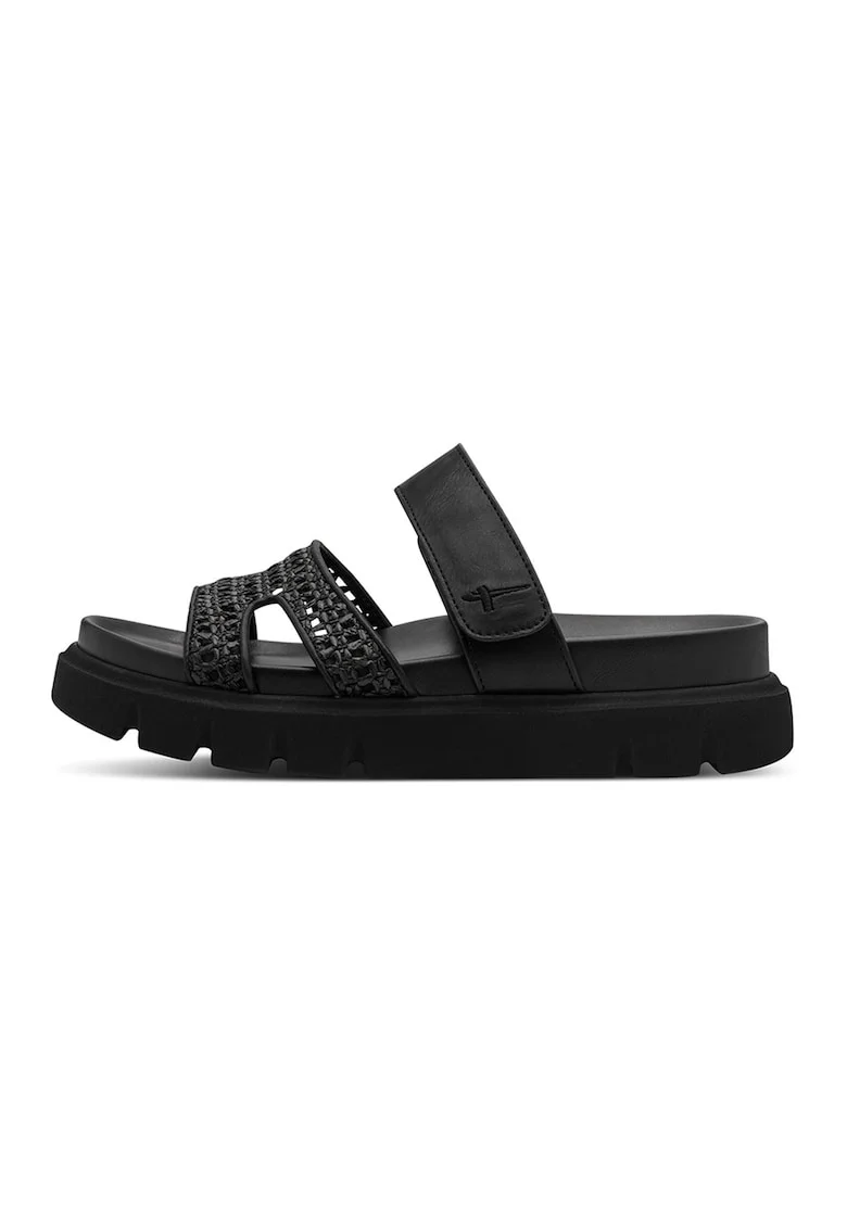 Papuci flatform din piele ecologica, Negru