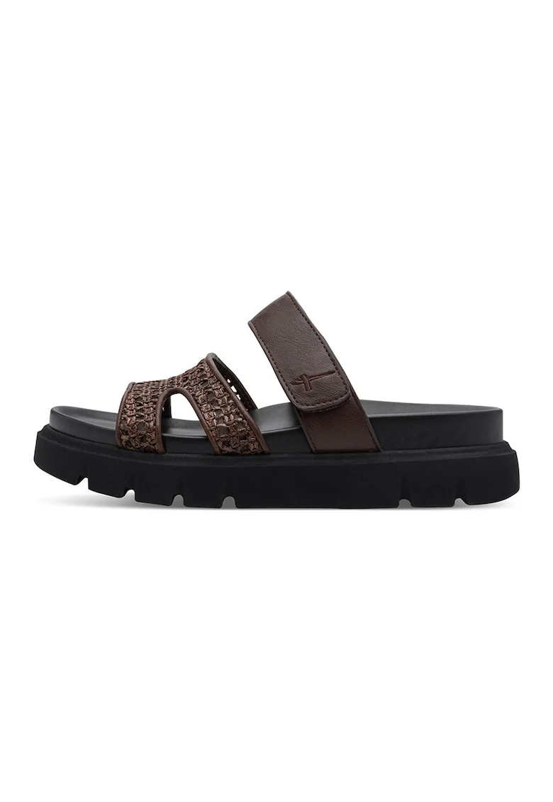 Papuci flatform din piele ecologica, Maro inchis