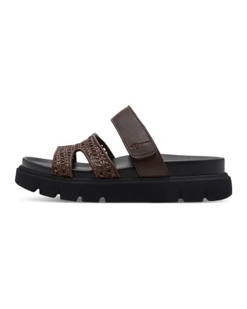 Papuci flatform din piele ecologica, Maro inchis