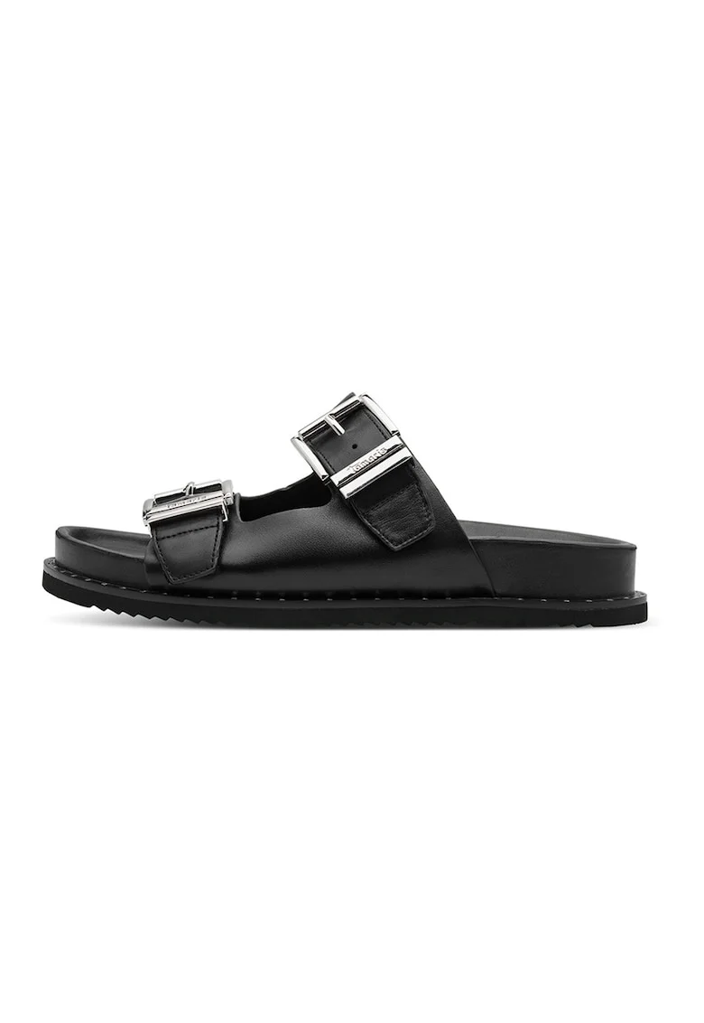 Papuci din piele cu catarama, Negru
