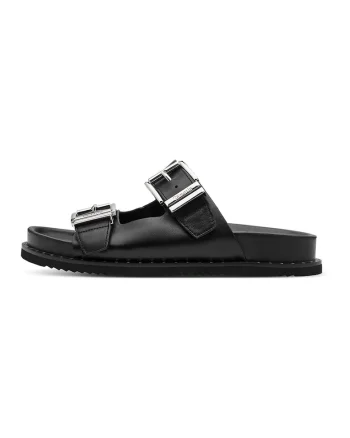 Papuci din piele cu catarama, Negru
