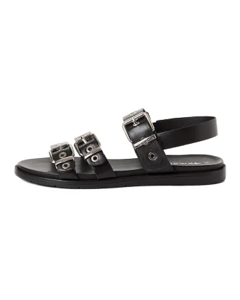 Sandale slingback din piele cu catarame, Negru