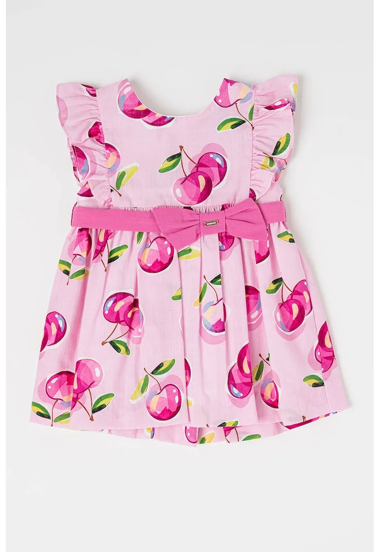 Rochie evazata de bumbac cu un cordon, Verde/Roz deschis