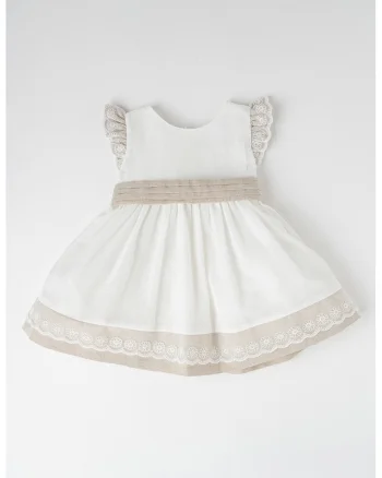 Rochie evazata de in cu funda, Alb/Maro taupe