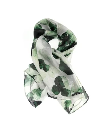 Esarfa din matase naturala cu imprimeu verde floral 50 x 50 cm