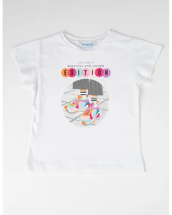 Tricou de bumbac cu decolteu la baza gatului, Alb/Negru/Roz