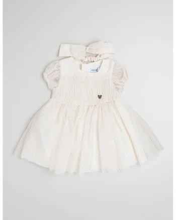 Set de rochie evazata si bentita, Alb/Auriu