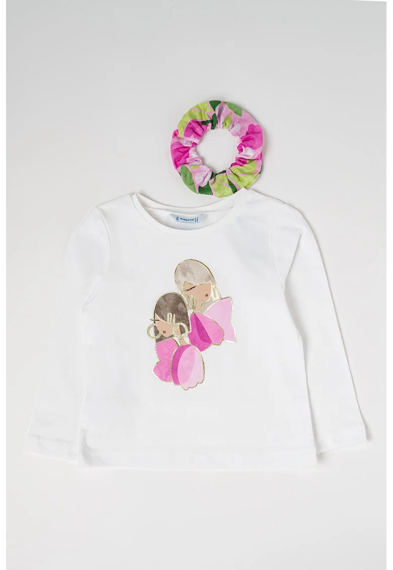 Tricou de bumbac cu imprimeu, Roz deschis/Alb optic