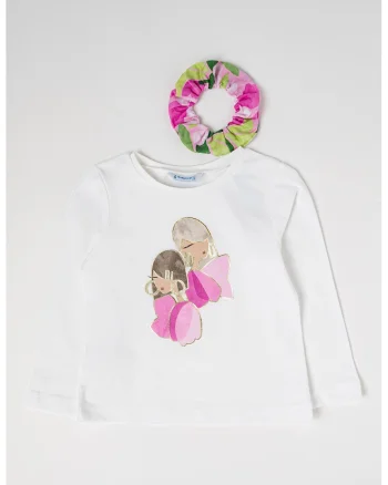 Tricou de bumbac cu imprimeu, Roz deschis/Alb optic