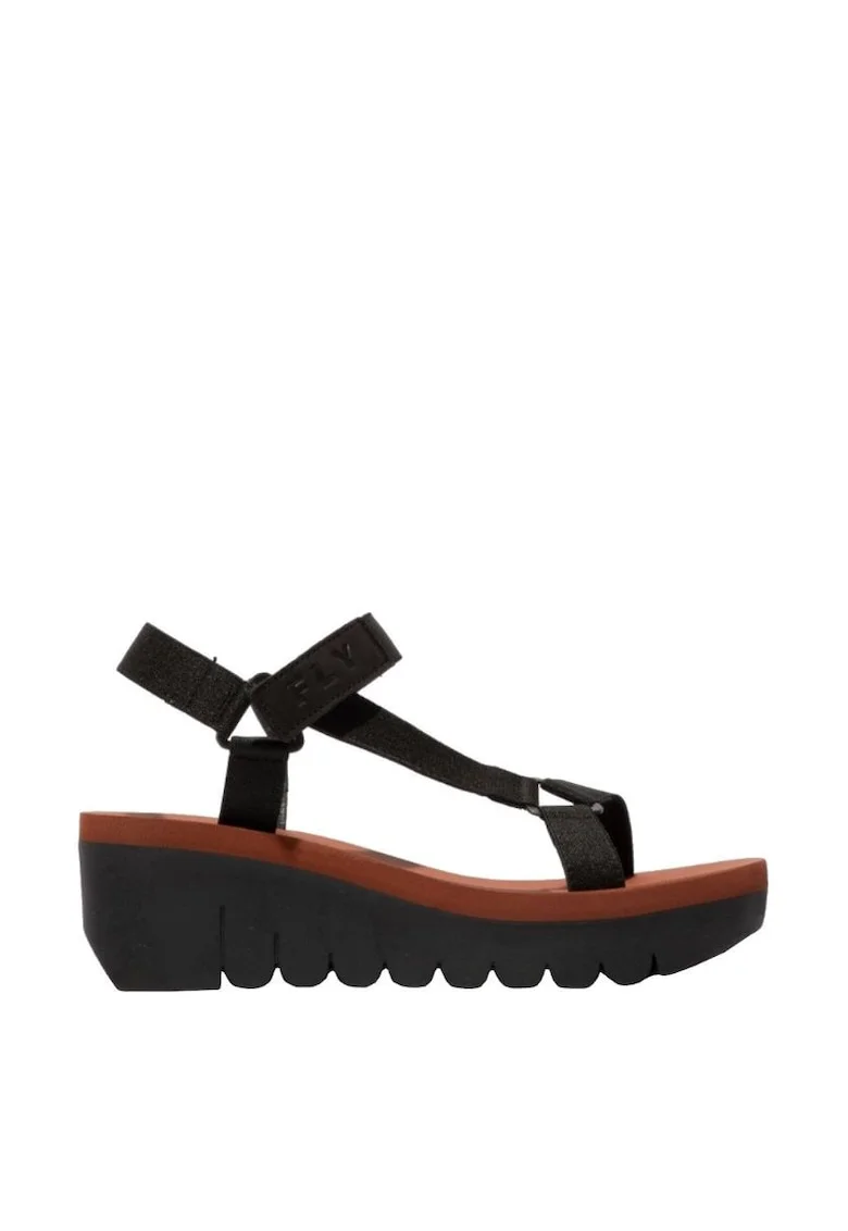 Sandale dama cu talpa wedge,  Yefa 726, Textil/Piele naturala, Negru