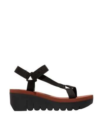 Sandale dama cu talpa wedge,  Yefa 726, Textil/Piele naturala, Negru