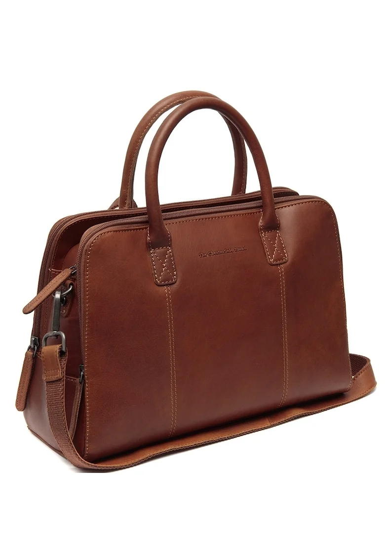 Geanta de dama din piele naturala,  Layton, Coniac, 35 x 13 x 24 cm