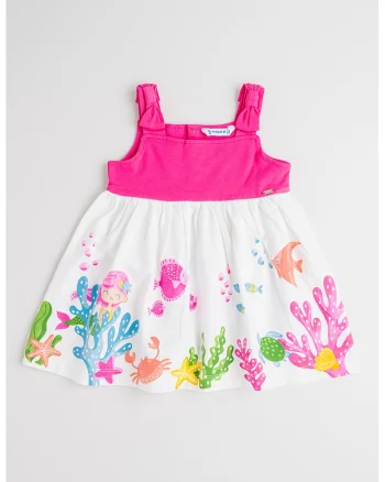 Rochie evazata din amestec de bumbac cu imprimeu, Alb/Verde/Fucsia