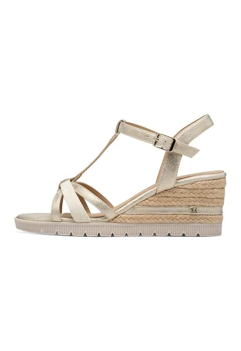 Sandale wedge, Auriu/Alb murdar