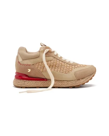 Pantofi sport din piele si rafie, Bej