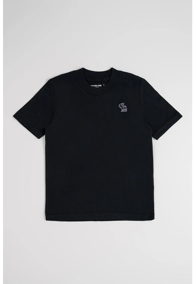 Tricou regular fit cu decolteu la baza gatului, Negru