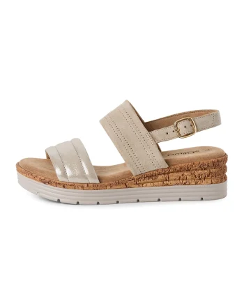 Sandale wedge cu catarama, Auriu/Maro deschis