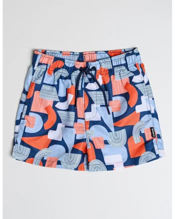 Pantaloni scurti de baie cu model grafic, Portocaliu mandarina/Albastru