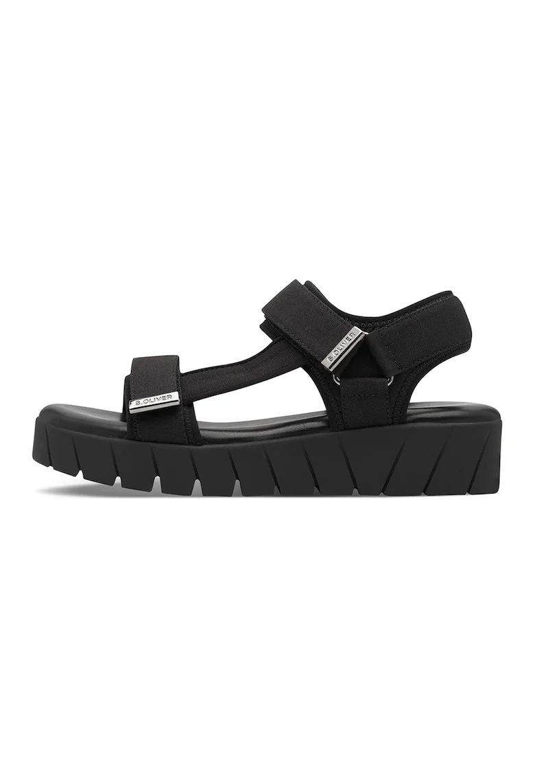 Sandale wedge cu velcro, Negru