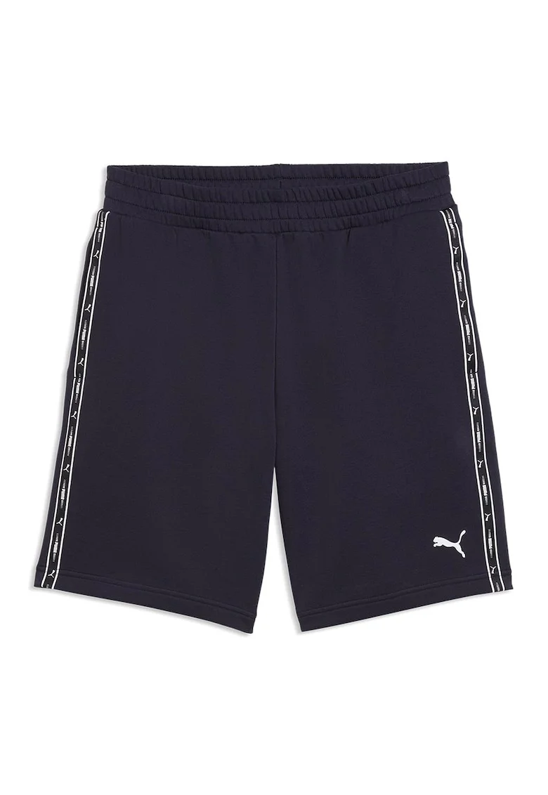 Pantaloni scurti cu benzi logo si talie elastica, Alb/Negru stins