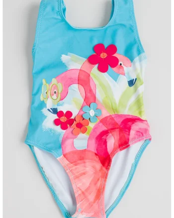 Costum de baie intreg, Fucsia/Verde deschis/Albastru deschis